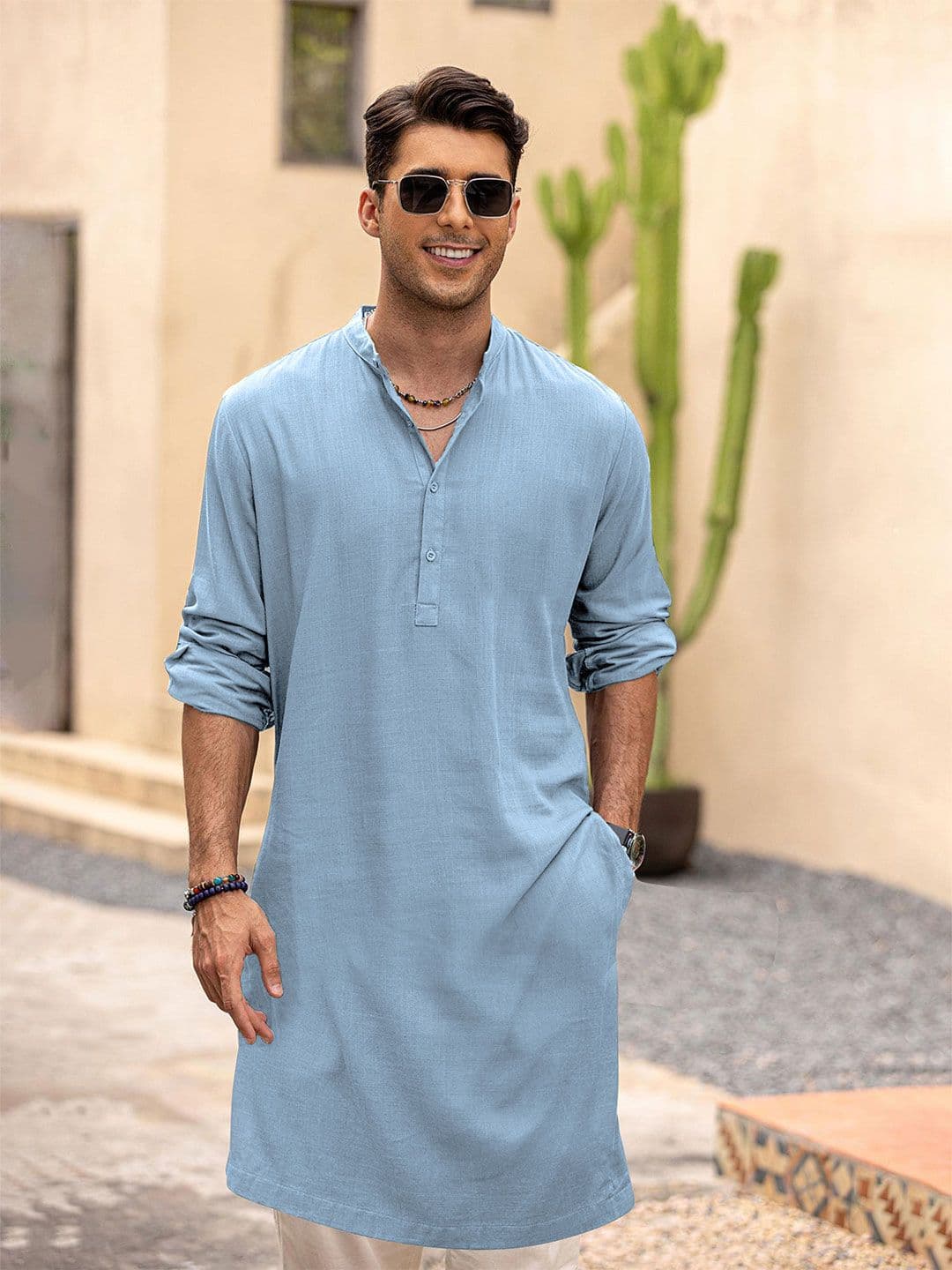 Anouk Men Solid Knee Length Straight Kurta - view 1