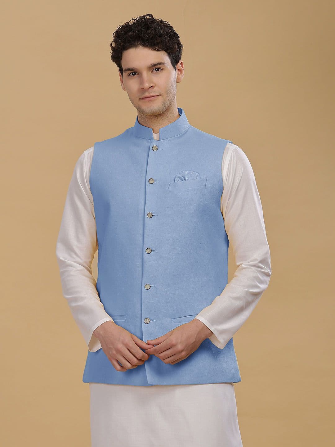 Anouk Men Woven Cotton Nehru Jacket - view 1