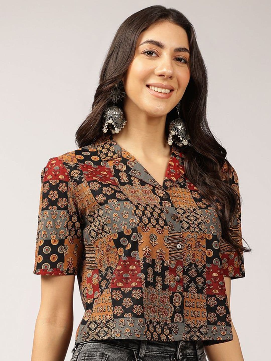 Anouk Ethnic Printed Cuban Collar Shirt Style Top - view 1