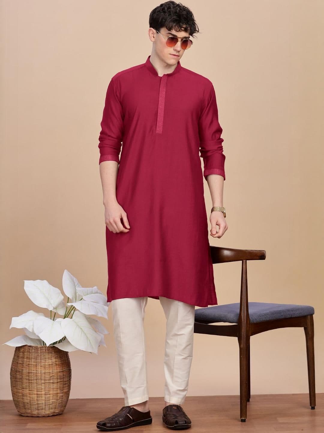 Anouk Men Button Patti Embroidery Straight Kurta - view 1