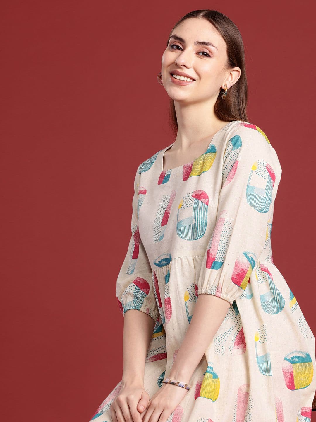Anouk Print Puff Sleeve A-Line Dress - view 1