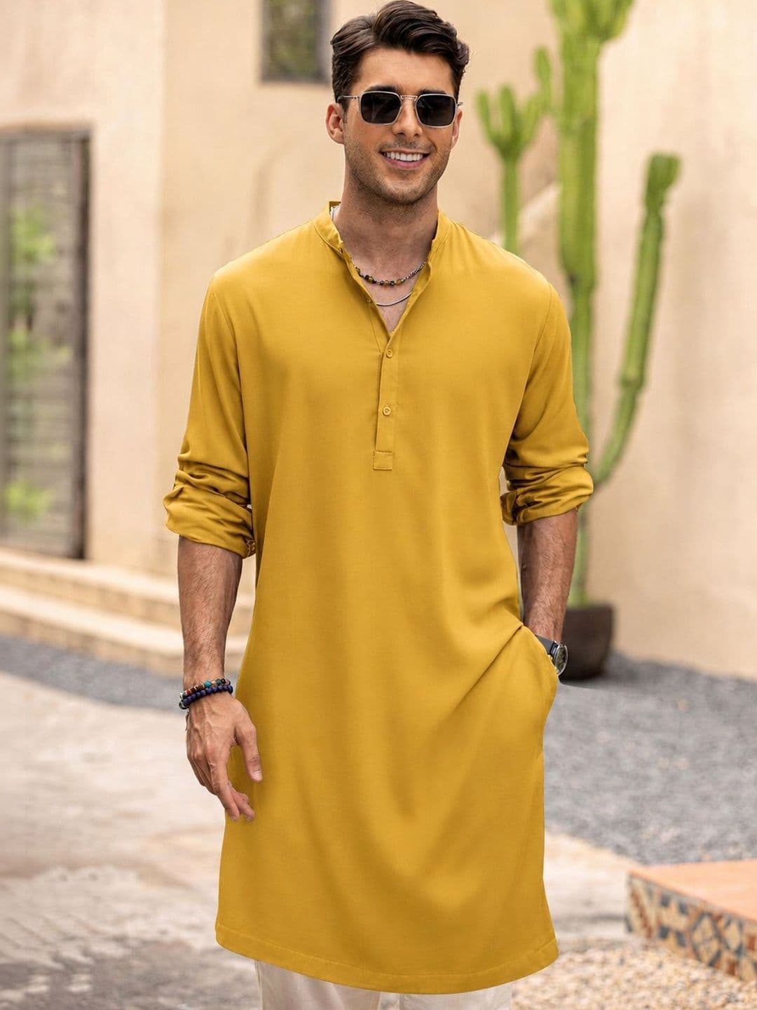 Anouk Men Pure Cotton Solid Knee Length Straight Kurta - view 1
