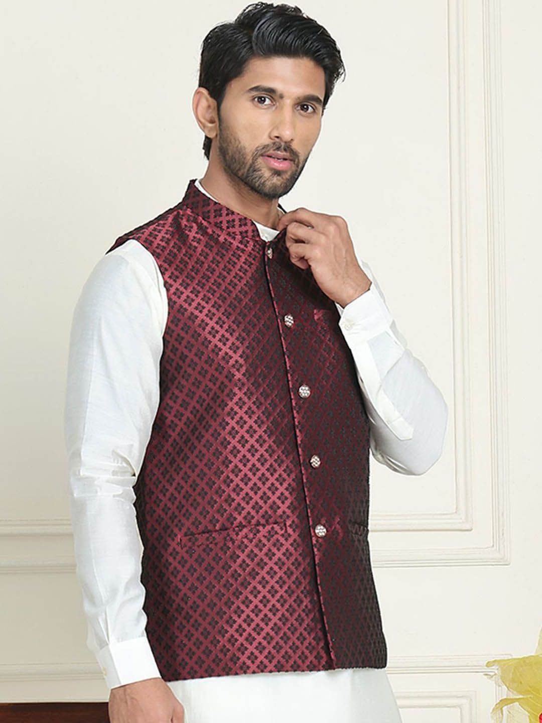 Anouk Woven Design Mandarin Collar Neck Nehru Jacket - view 1