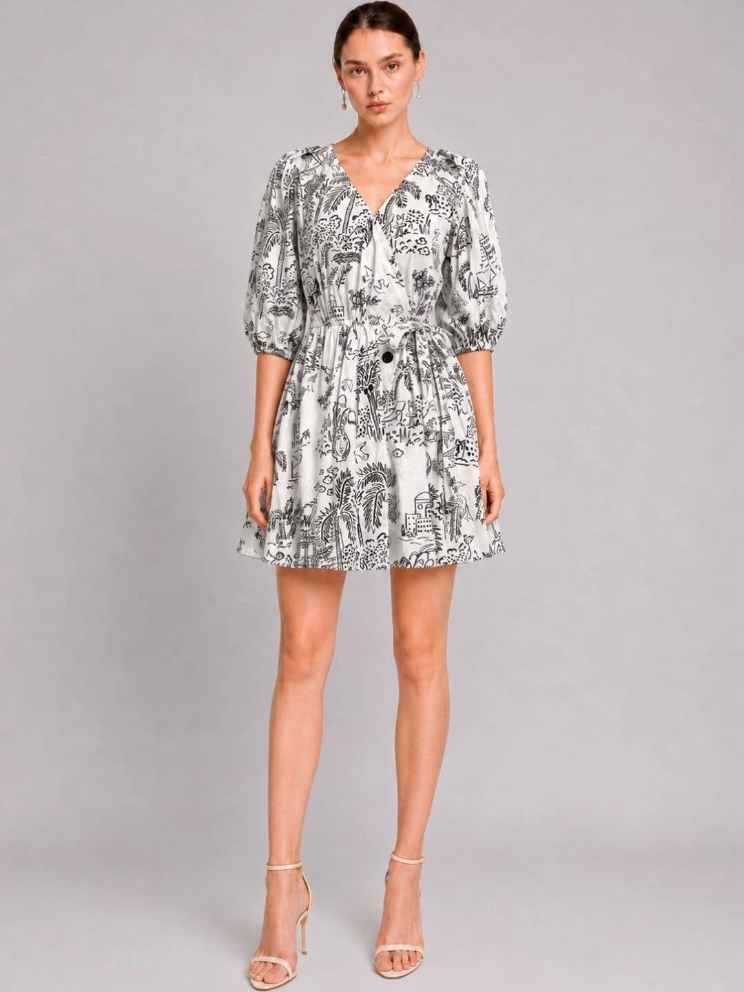 DELAN Print Puff Sleeve A-Line Mini Dress - view 1