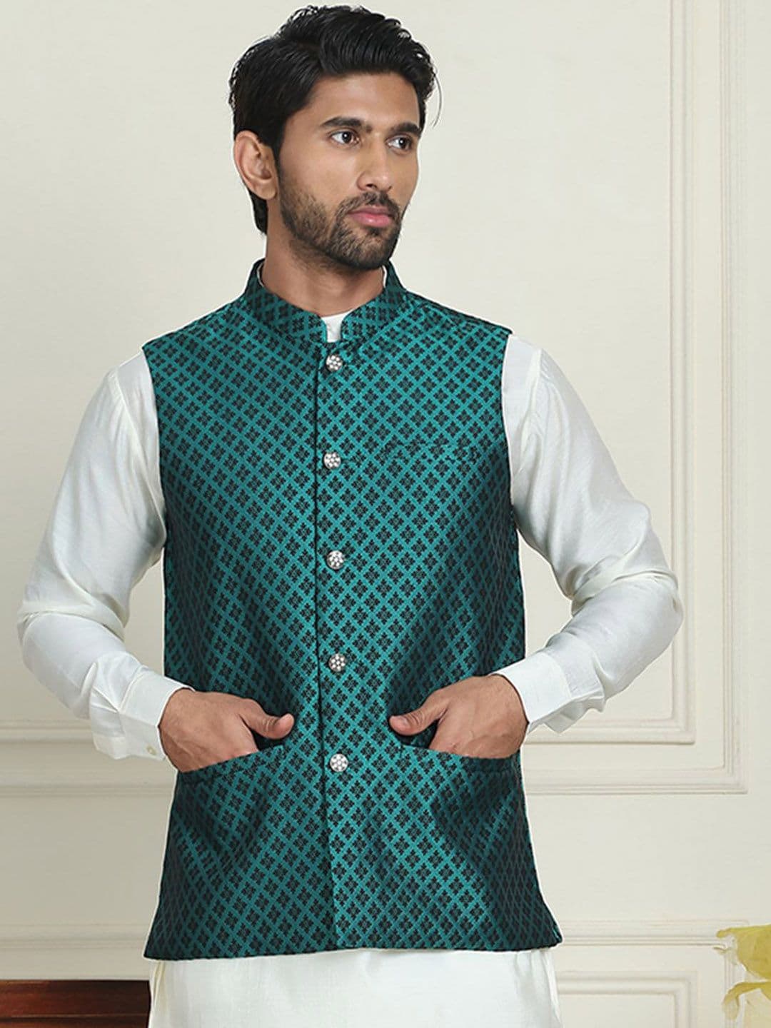 Anouk Woven Design Mandarin Collar Neck Nehru Jacket - view 1
