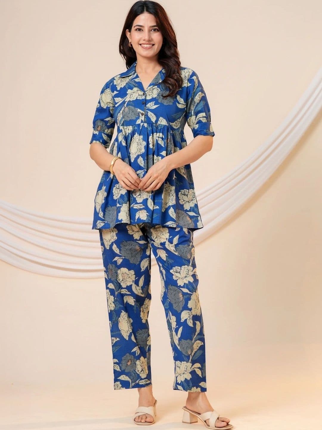 CLOTHYCORP Floral Cotton Printed Top with Trousers - view 1