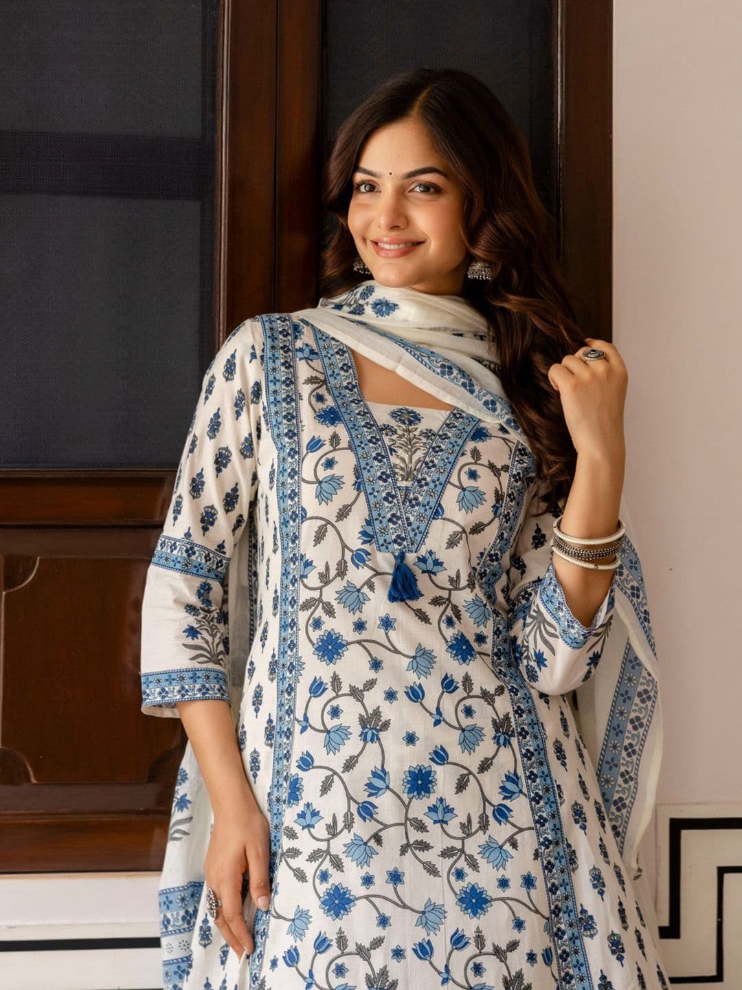 Anouk Women Floral Printed Cotton Kurta with Palazzo & Dupatta - view 1