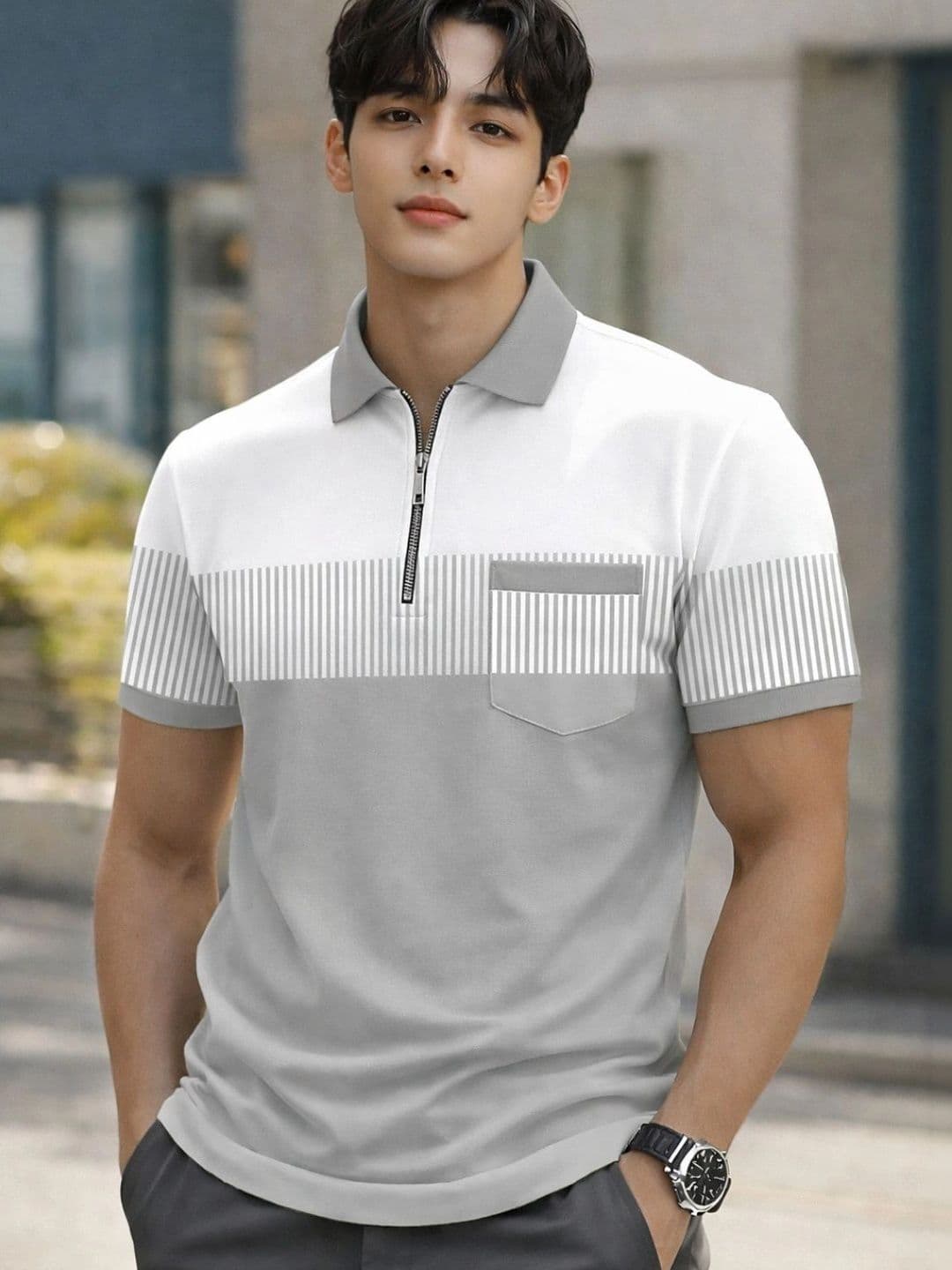 FLEXOTIC Men Colourblocked Polo Collar Pockets T-shirt - view 1