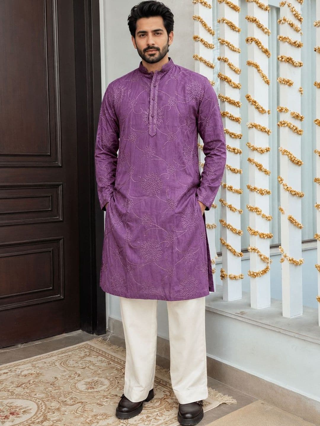 Anouk Men Chain Embroidered Thread Work Knee Length Kurta - view 1