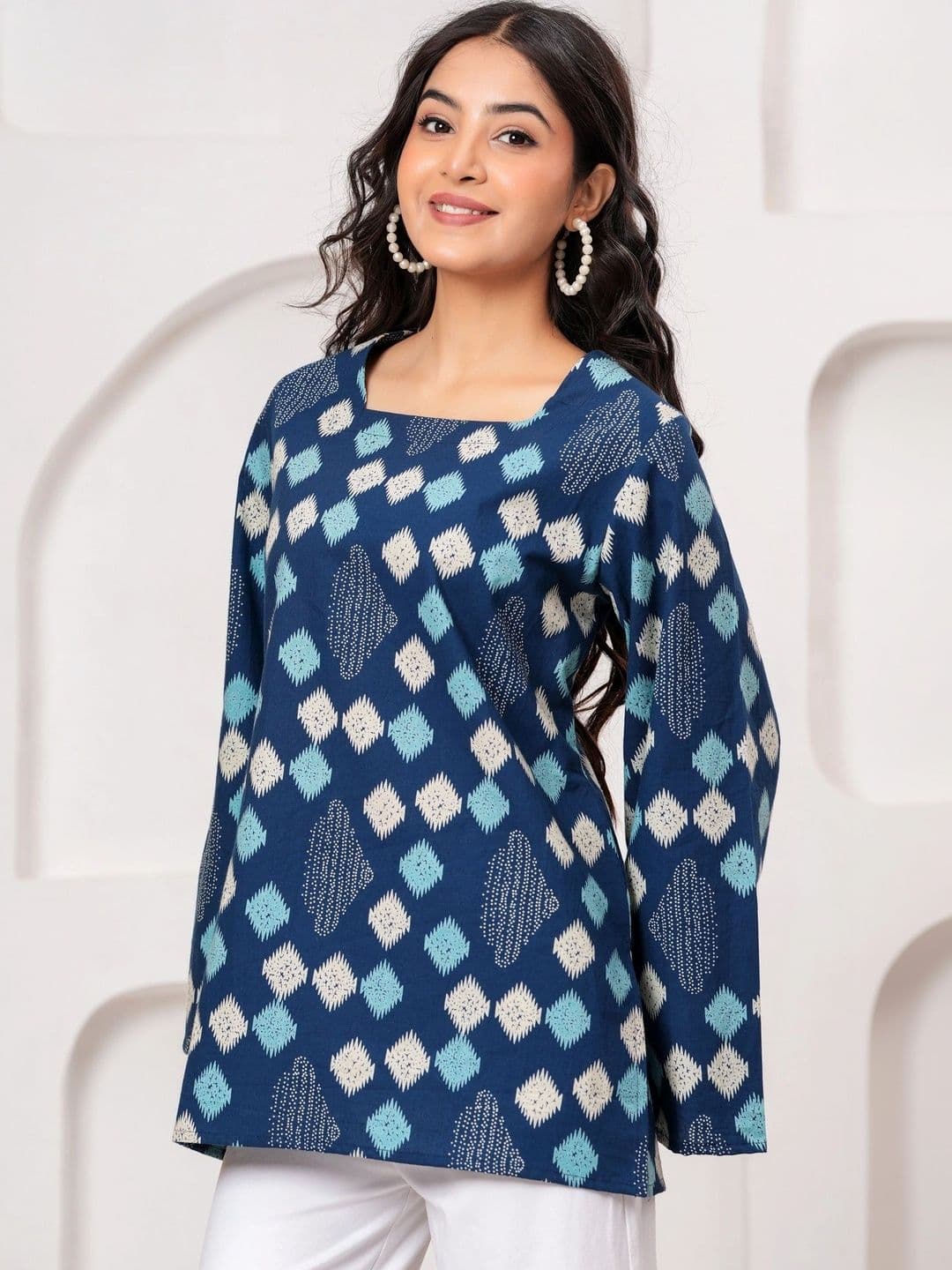 KALINI Geometric Print Cotton Top - view 1