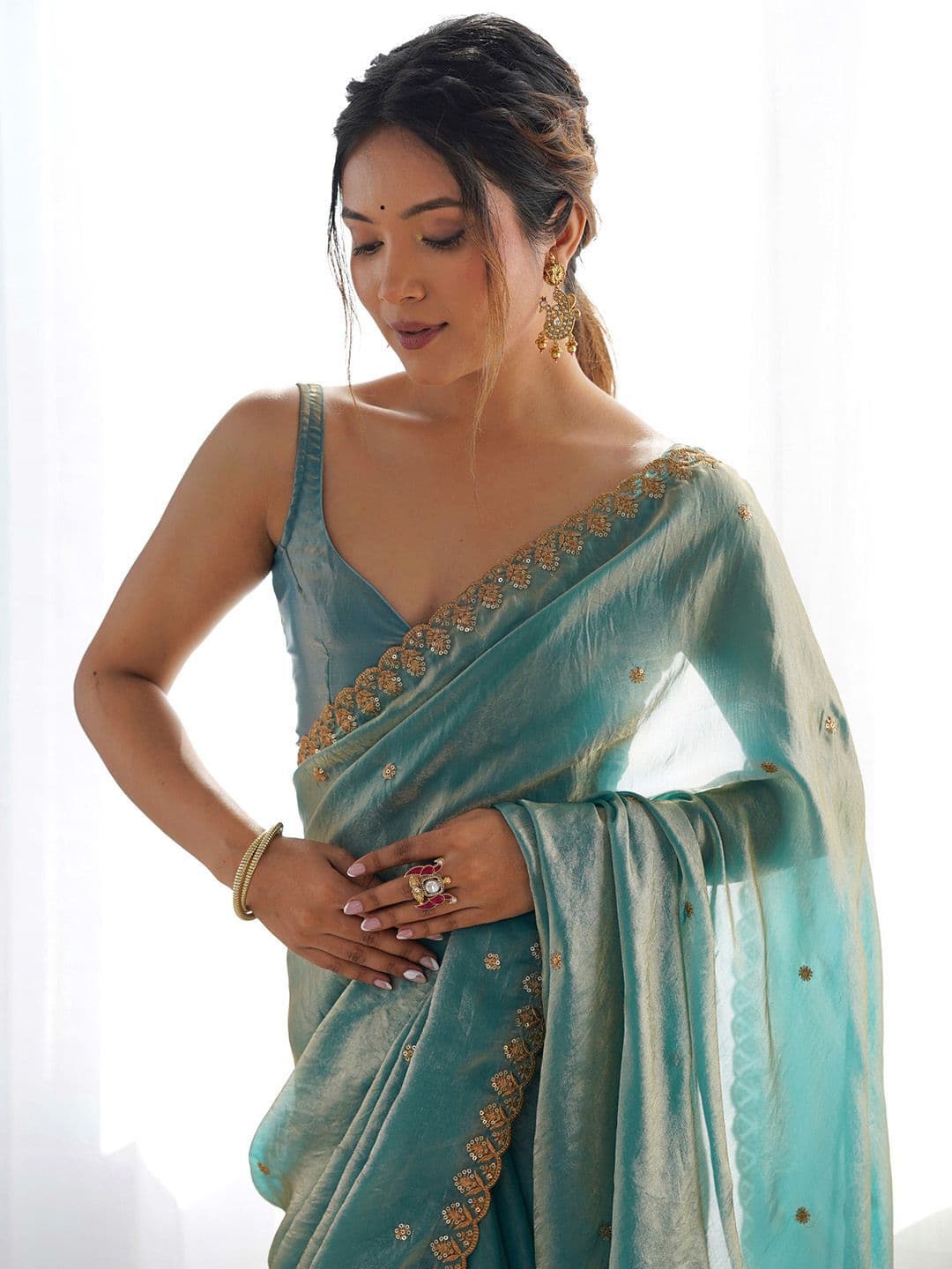 Anouk Embellished Sequinned Tissue Saree - view 1