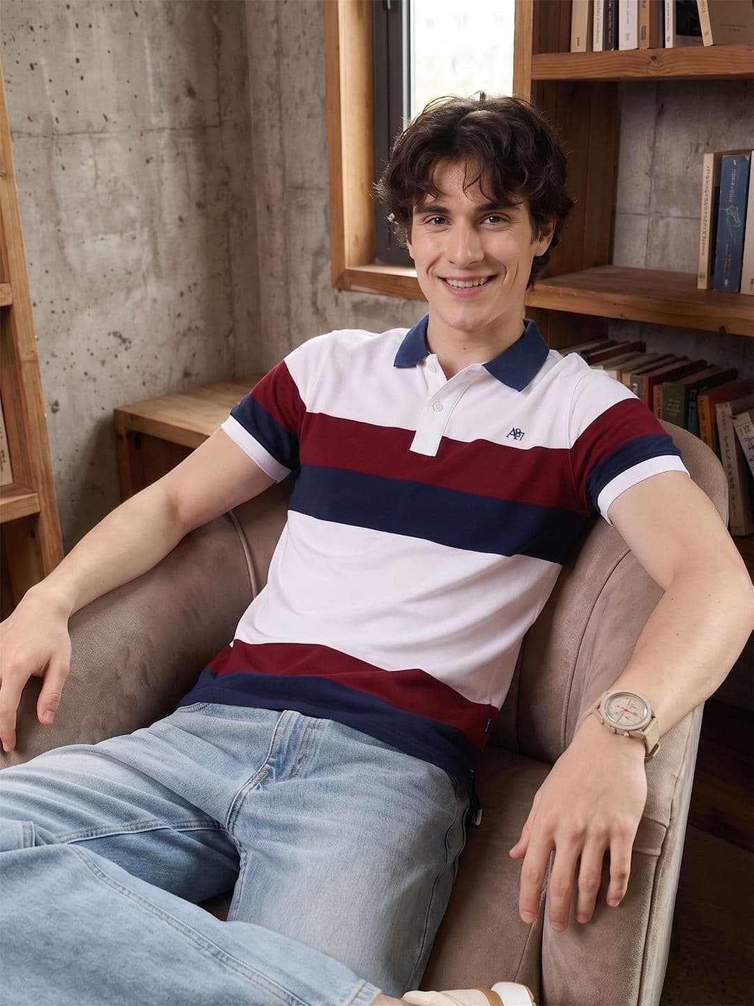 Aeropostale Striped Polo Collar Pure Cotton T-shirt - view 1