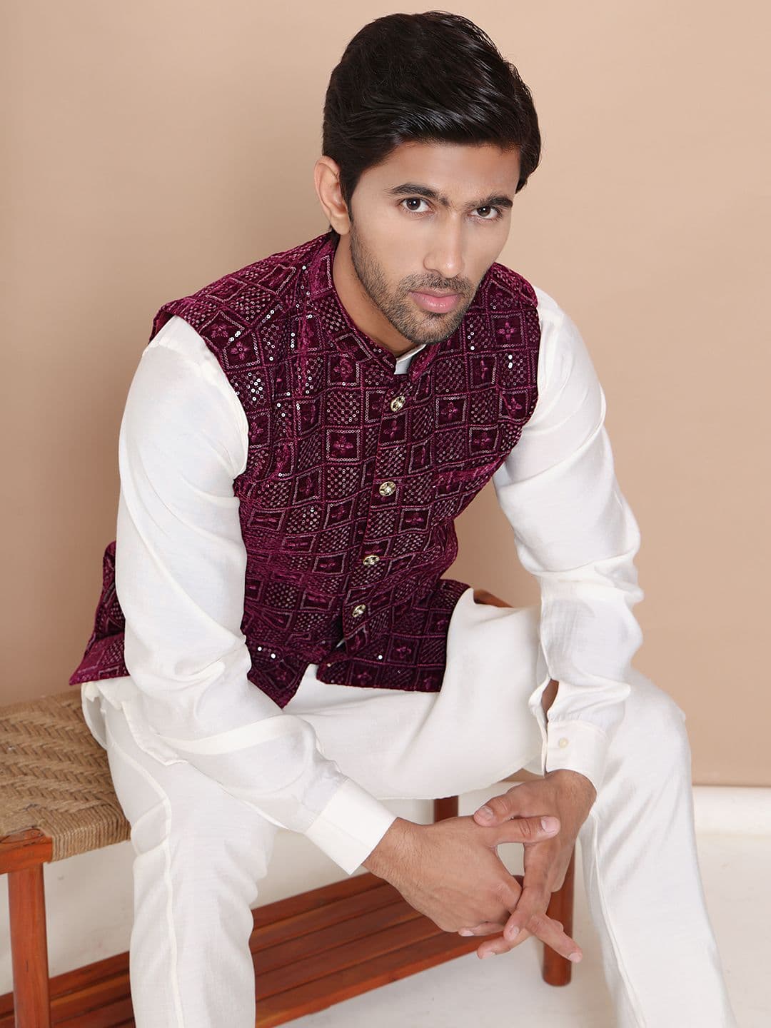 Anouk Sequin Embroidered Velvet Nehru Jackets - view 1