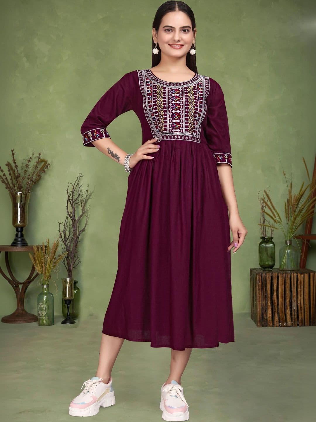 Kalavritta Ethnic Motifs Embroidered A-Line Dress - view 1