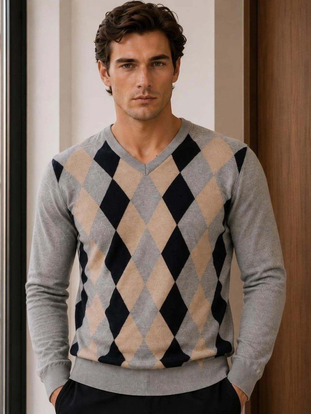 Moda Rapido Men Argyle Checked Woollen Pullover - view 1