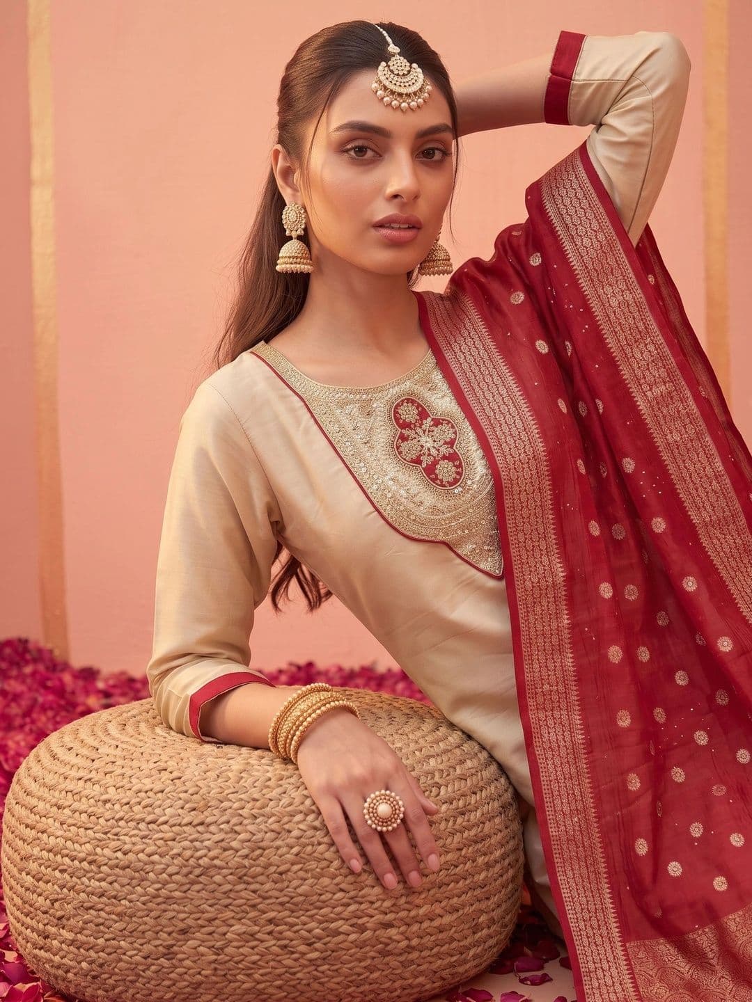 SDK FASHION Women Ethnic Motifs Embroidered Regular Thread Work Kurta with Trousers & With Dupatta - view 1