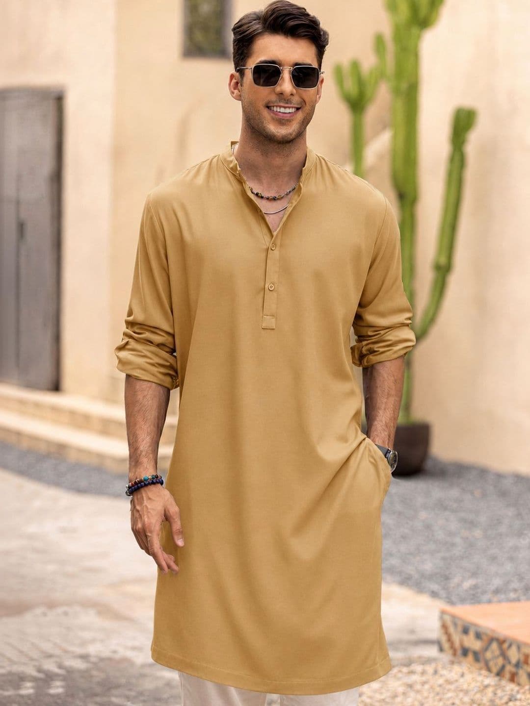 Anouk Men Pure Cotton Solid Knee Length Straight Kurta - view 1