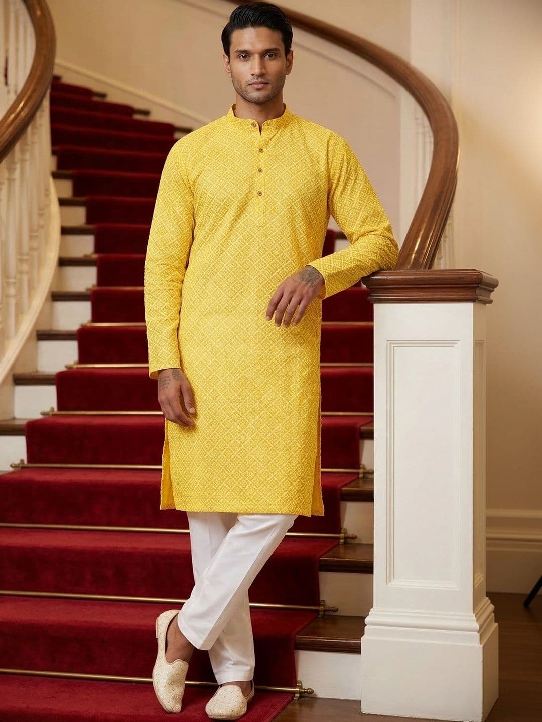 Anouk Printed Band Collar Straight Long Kurta - view 1
