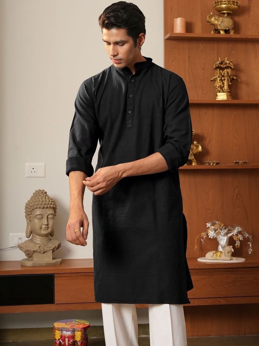 Anouk Men Pure Cotton Solid Knee Length Straight Kurta - view 1