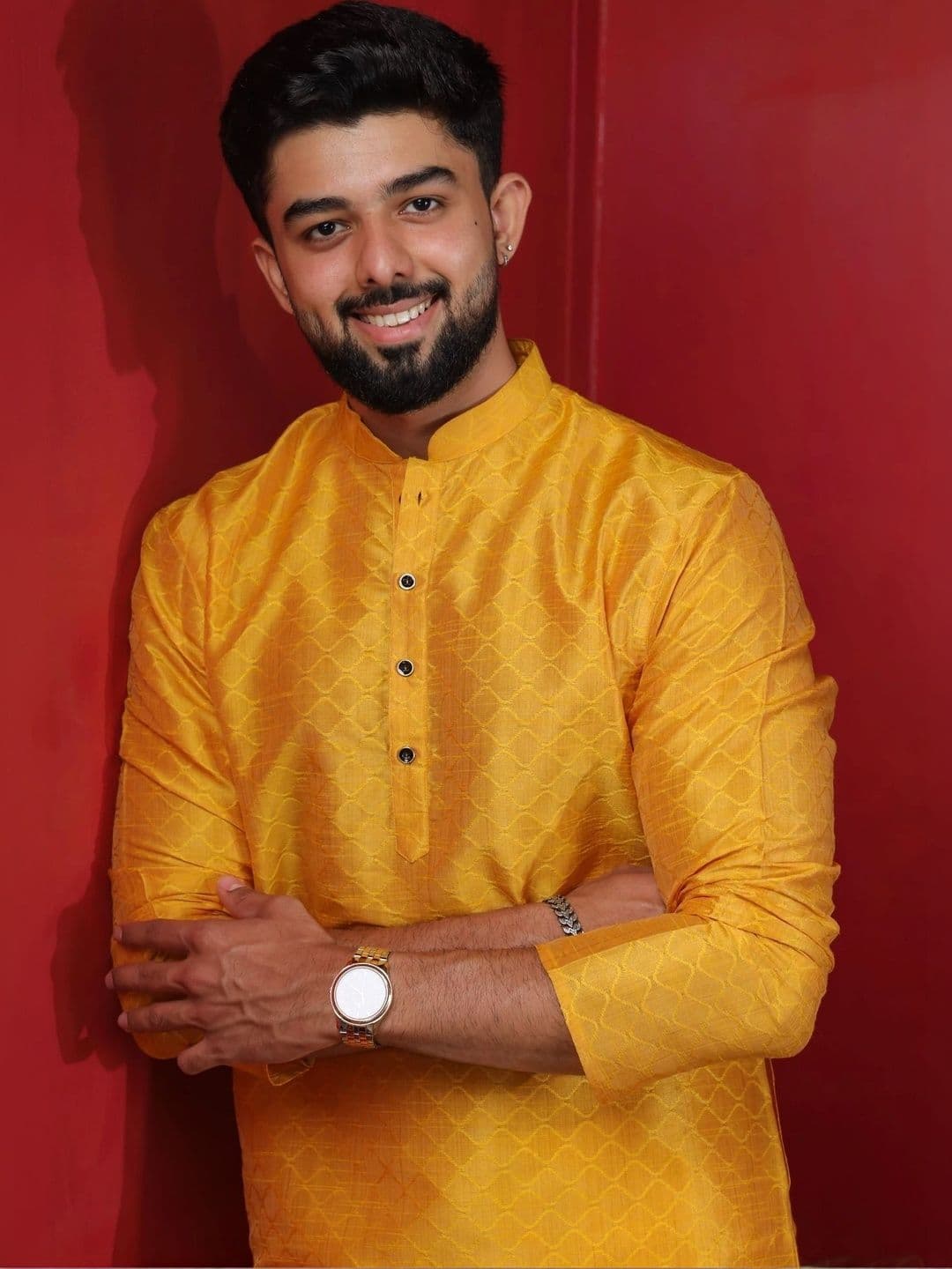 Koshin Geometric Woven Design Mandarin Collar Jacquard Straight Kurta - view 1
