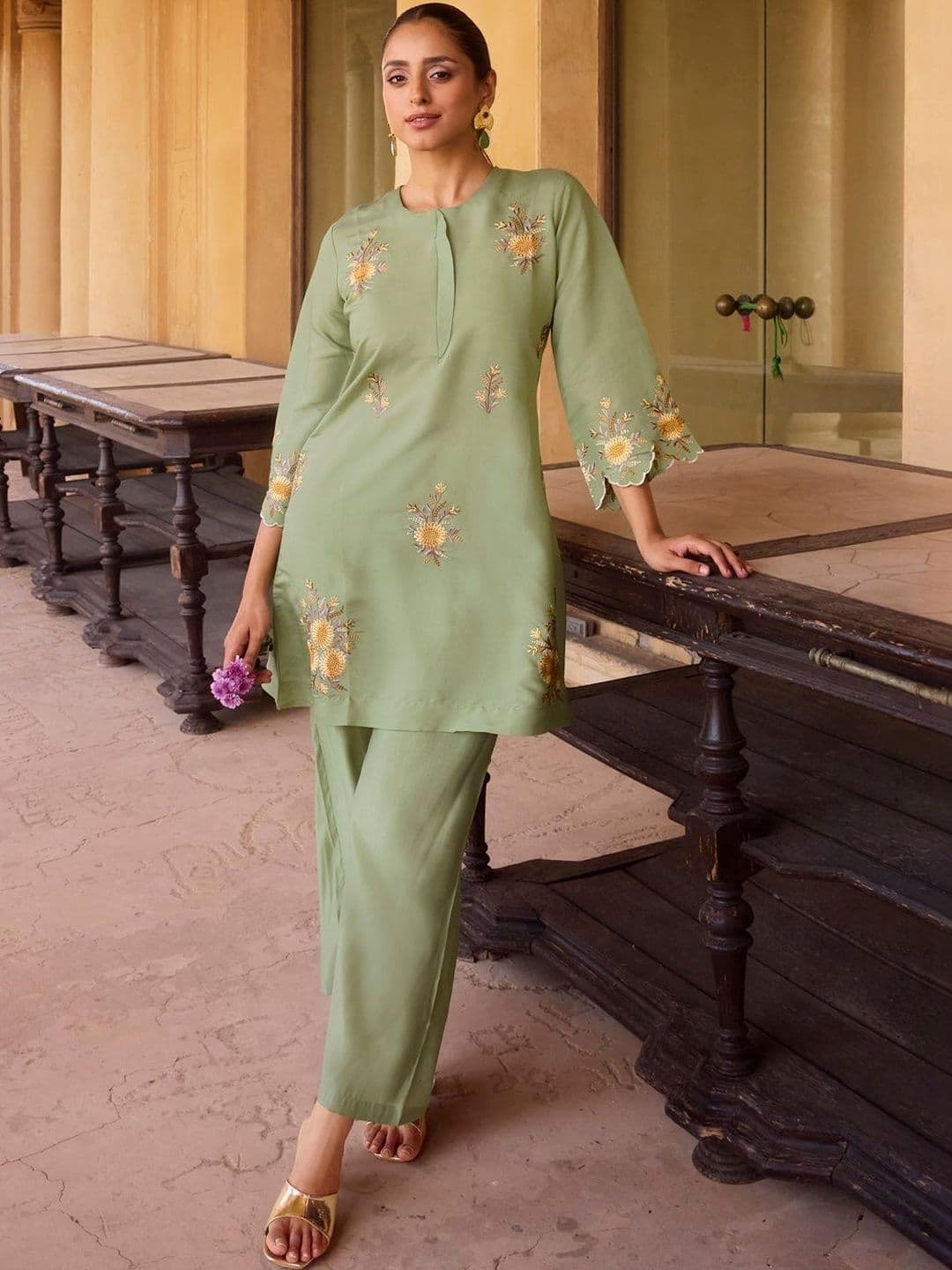 Anouk Embroidered Tunic With Trousers Co-Ords - view 1