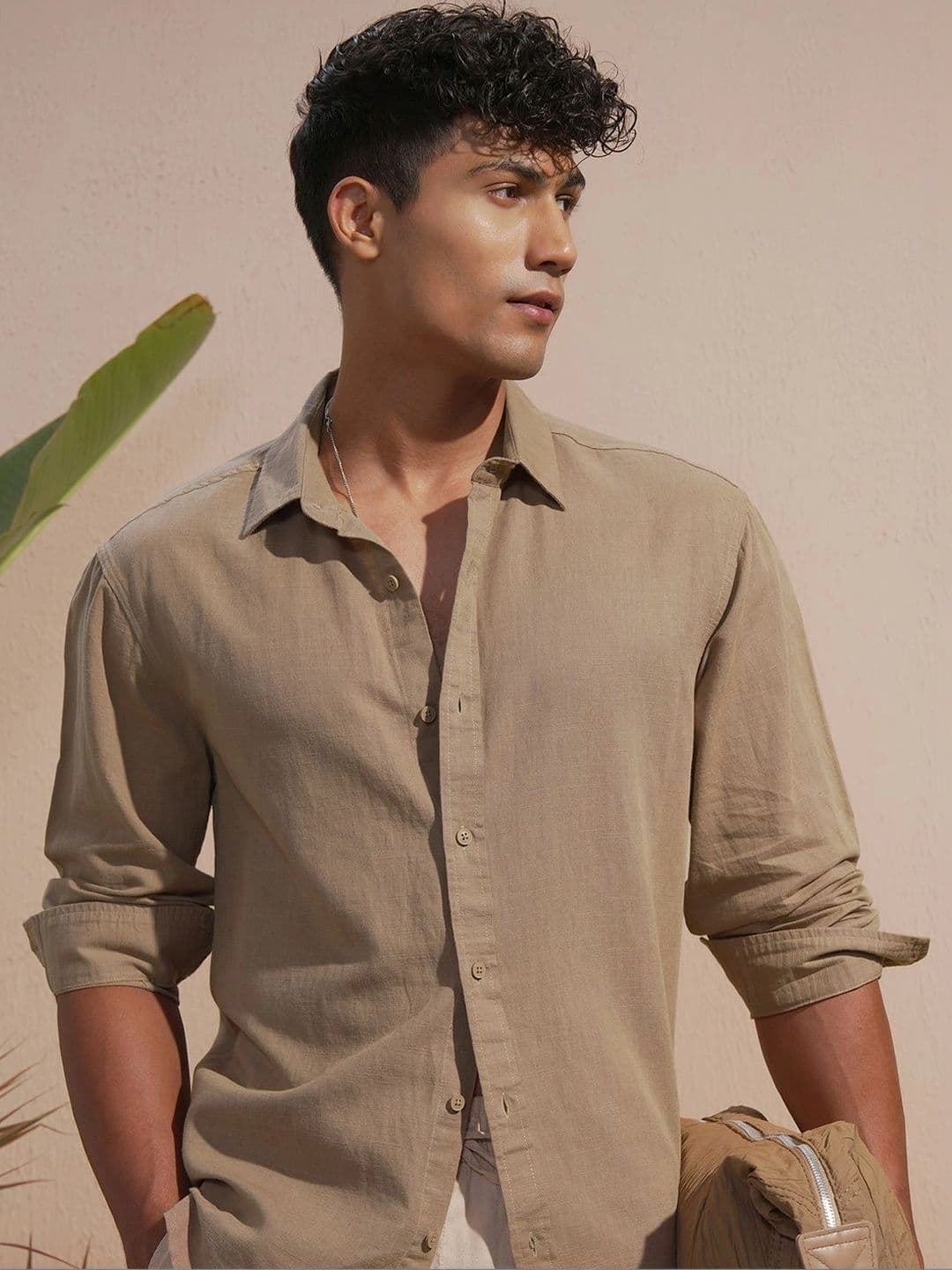 HIGHLANDER Spread Collar Long Sleeves Cotton Linen Relaxed Fit Shirt - view 1