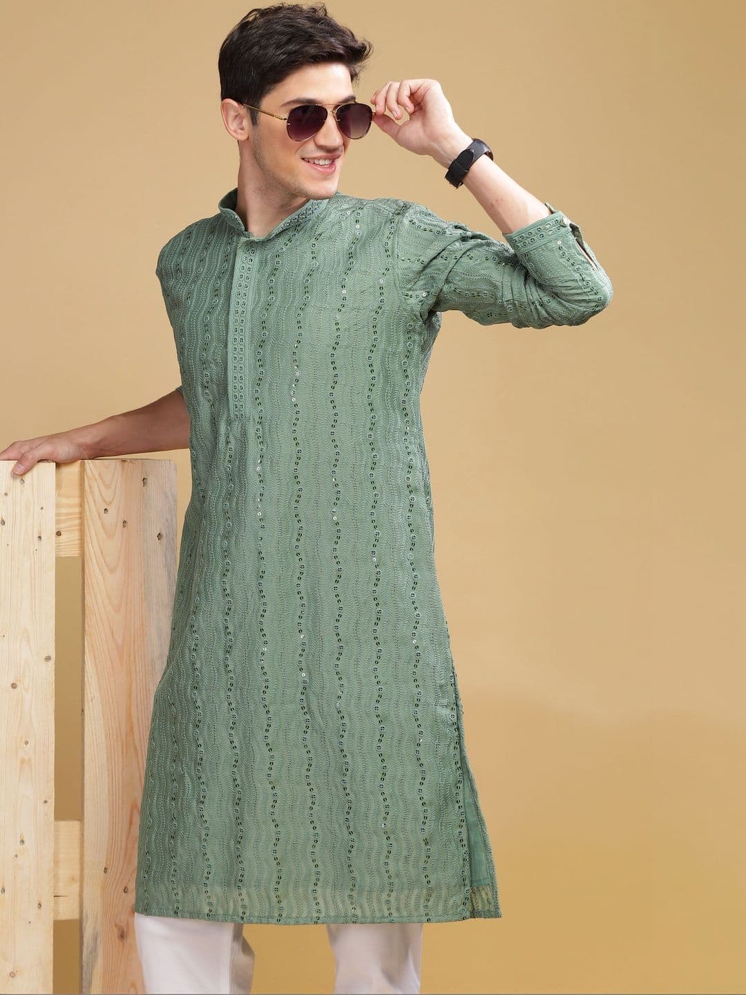 Anouk Men Geometric Embroidered Knee Length Kurta - view 1
