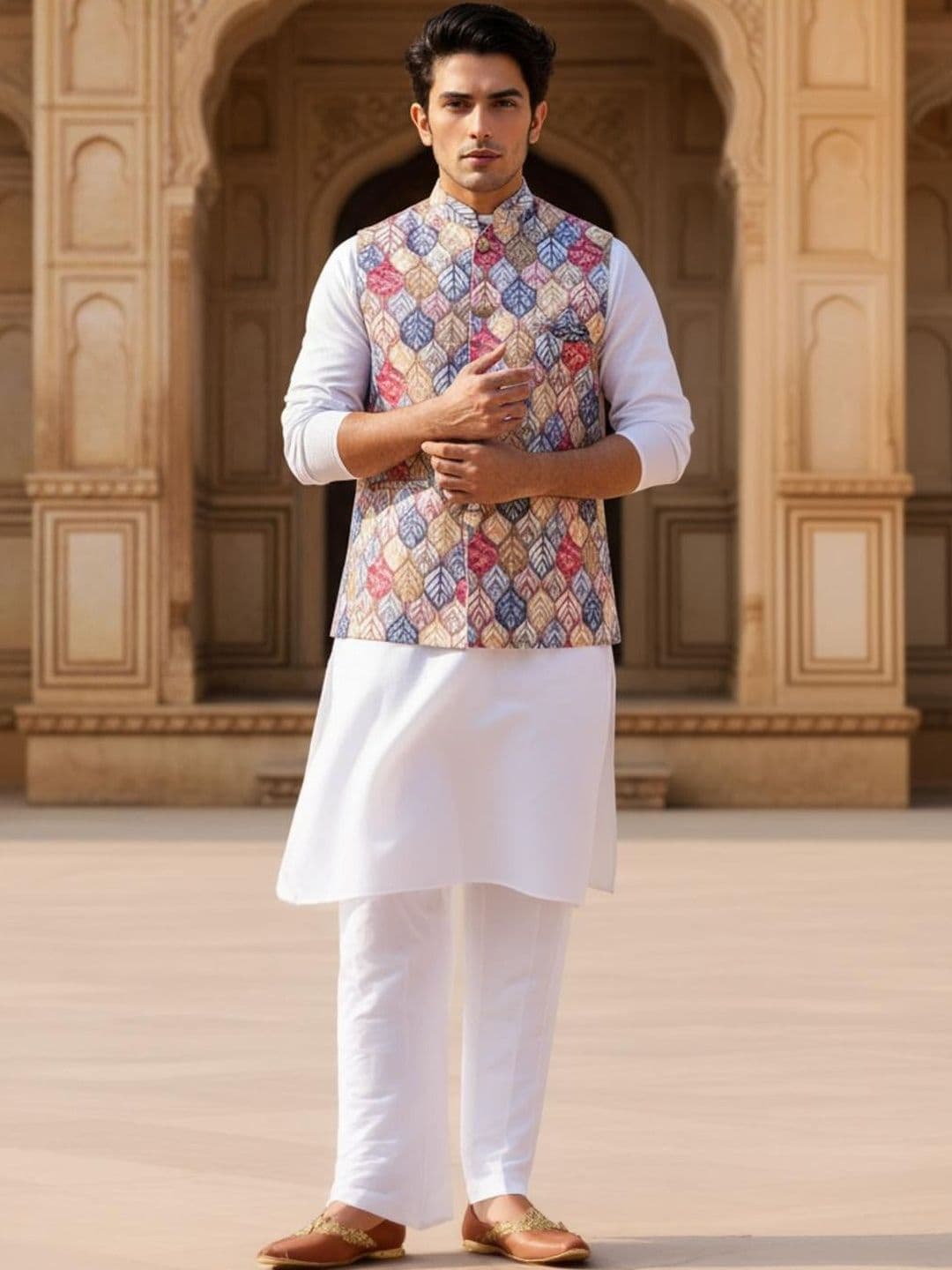 Anouk Men's Ethnic Jacquard Regular Fit Nehru Jacket - view 1