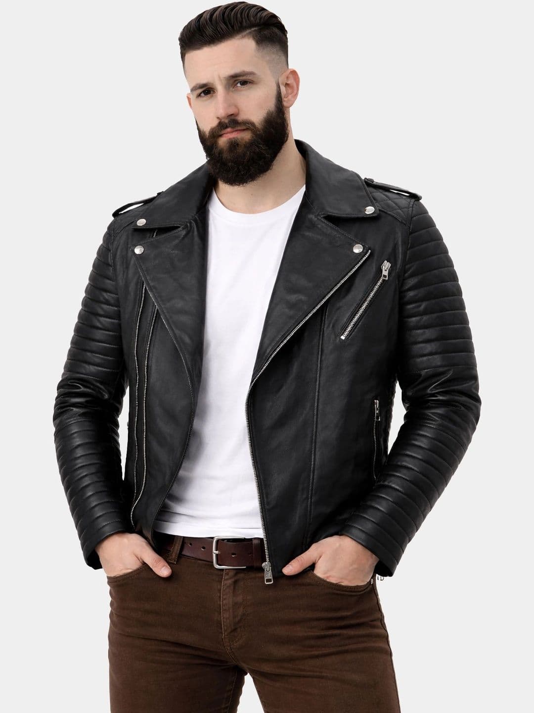 Leather Retail Men Outdoor Biker Jacket - view 1