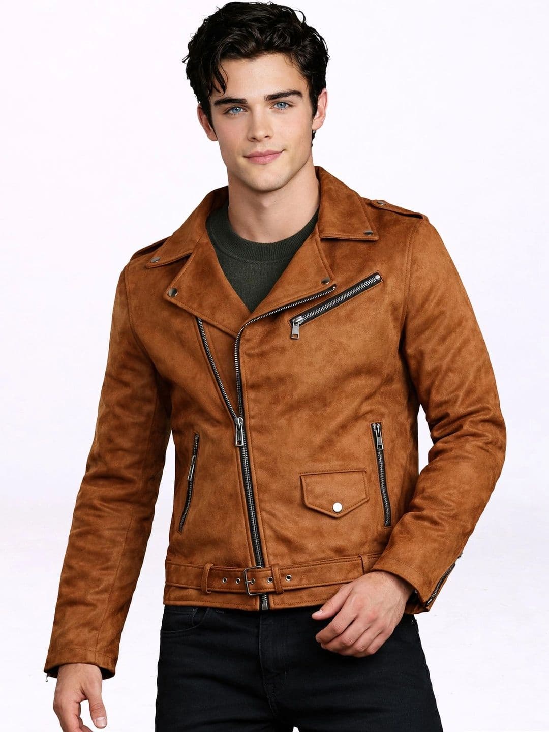 Leather Retail Men Suede Outdoor Biker Jacket - view 1