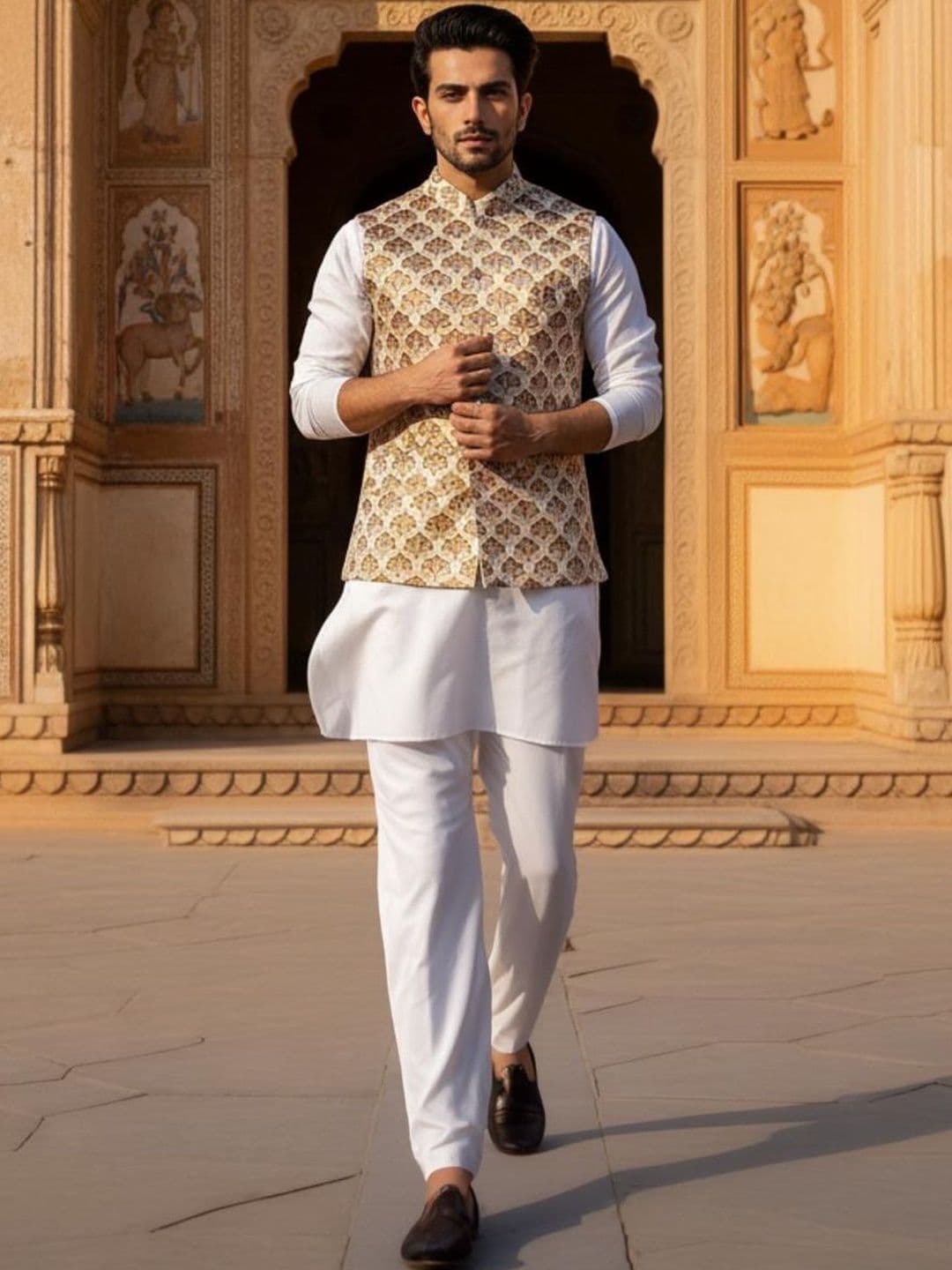 Anouk Men's Ethnic Jacquard Regular Fit Nehru Jacket - view 1