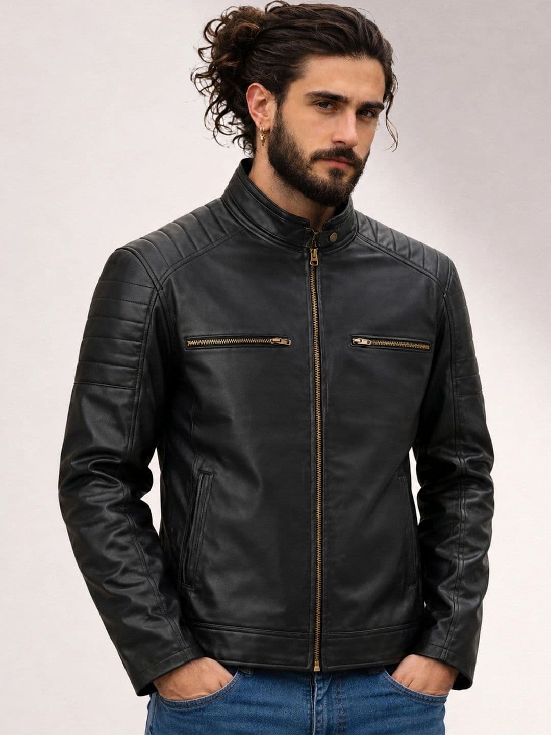 Leather Retail Men Outdoor Biker Jacket - view 1