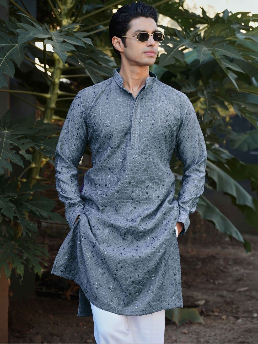 Anouk Men Geometric Embroidered Long Kurta - view 1