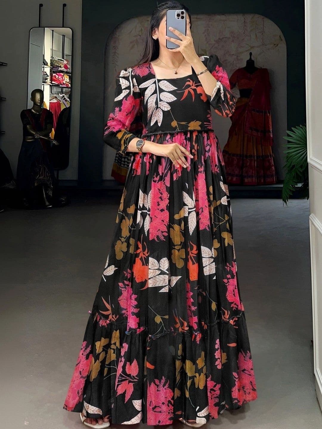 MG FASHION Floral Print Georgette Maxi Dress - view 1