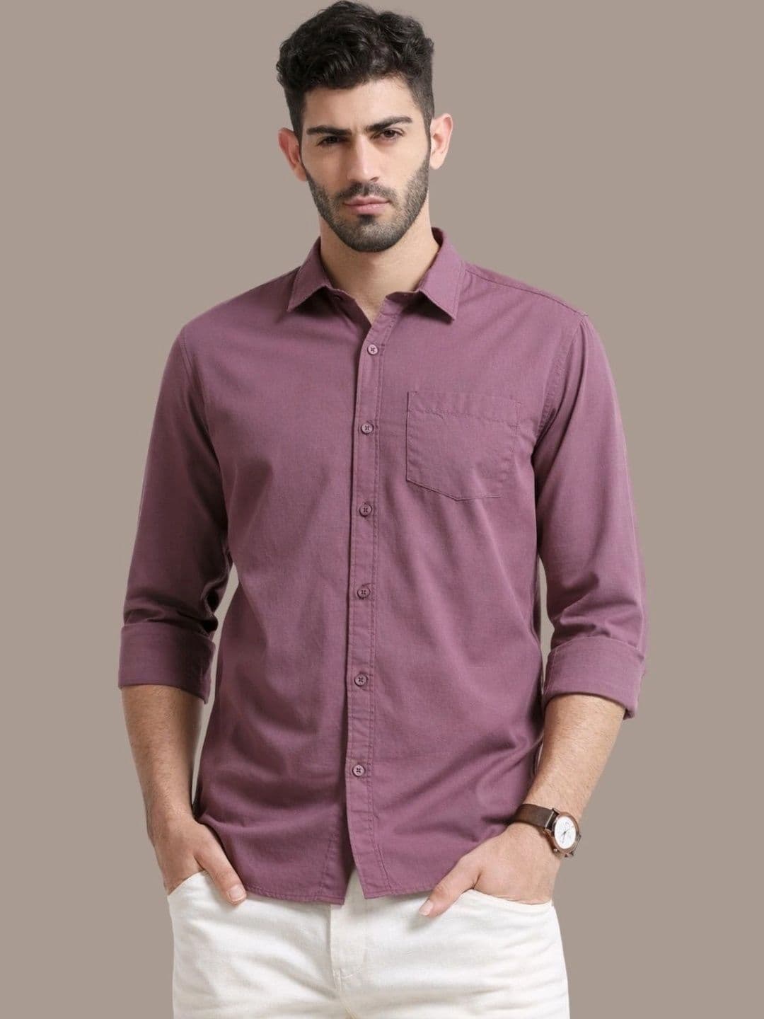 UNSEEN Men Solid Cotton Linen Casual Shirt - view 1