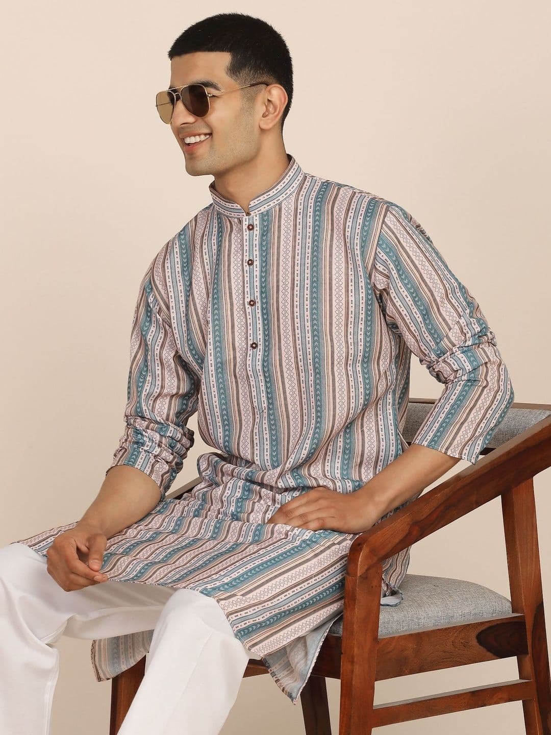 Anouk Mirage Striped Blue Kurta - view 1