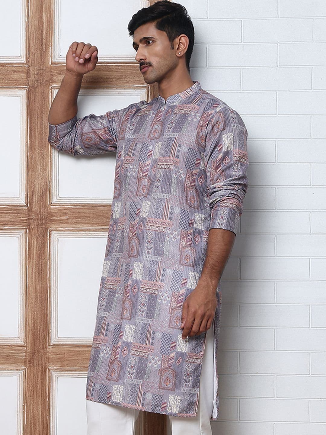 Anouk Men Floral Printed Thread Work Floral Kurta - view 1