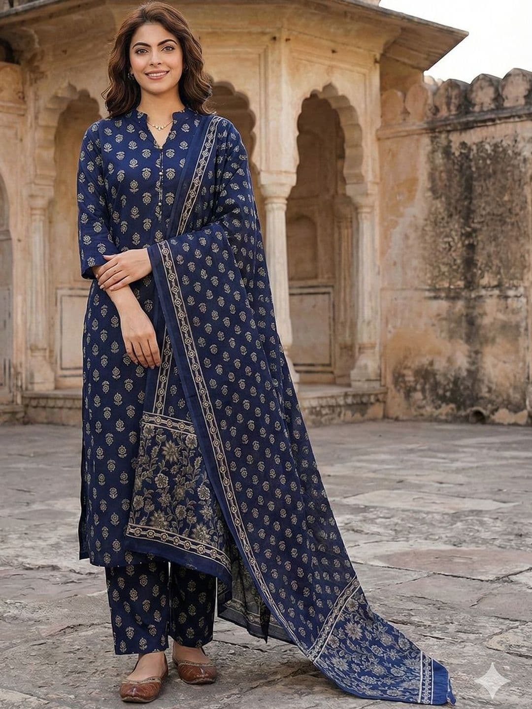 Anouk Women Ethnic Motifs Printed Regular Pure Cotton Kurta with Trousers & With Dupatta - view 1