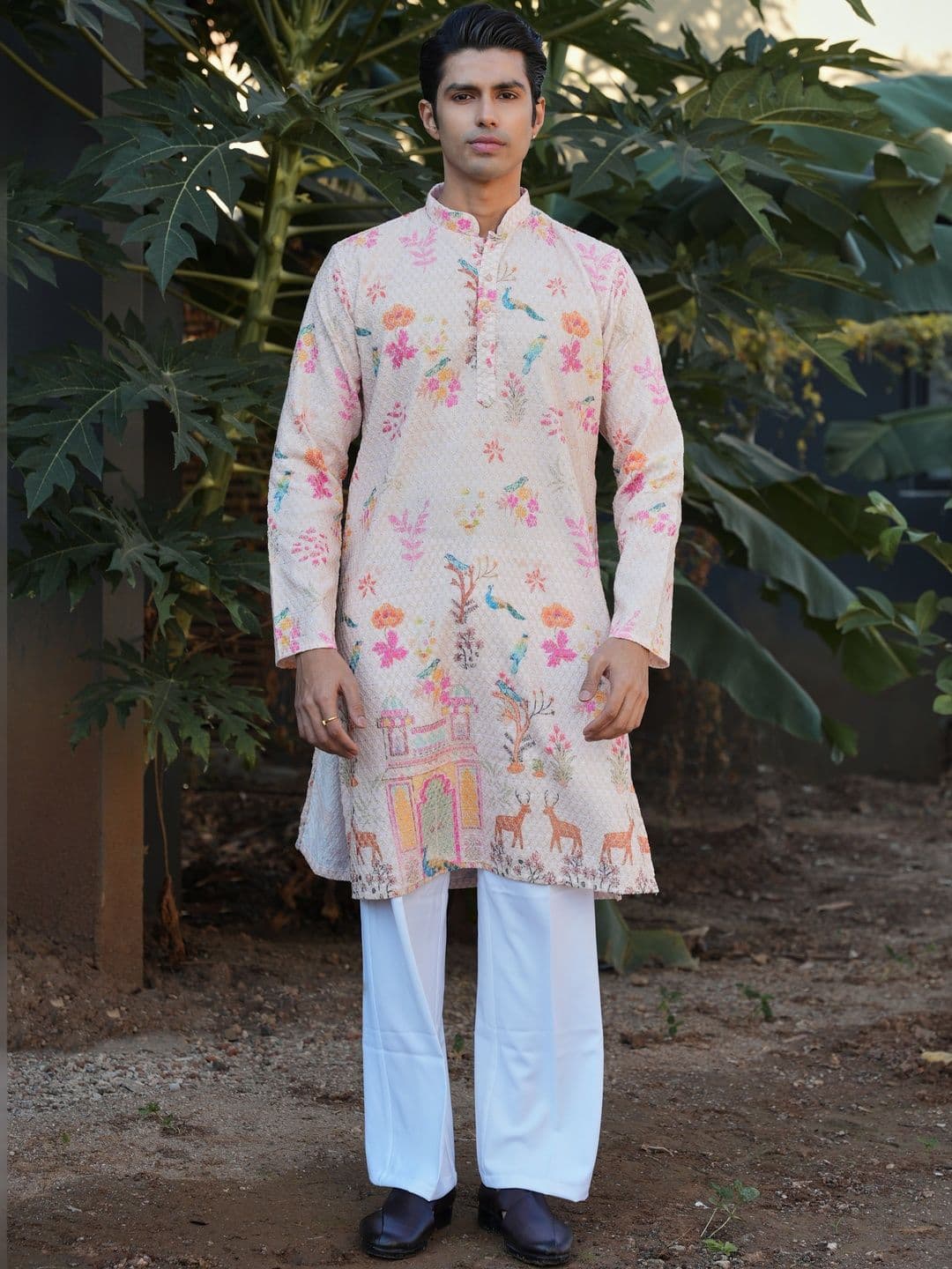 Anouk Men's Embroidered Printed Mandarin Collar Long Kurta - view 1