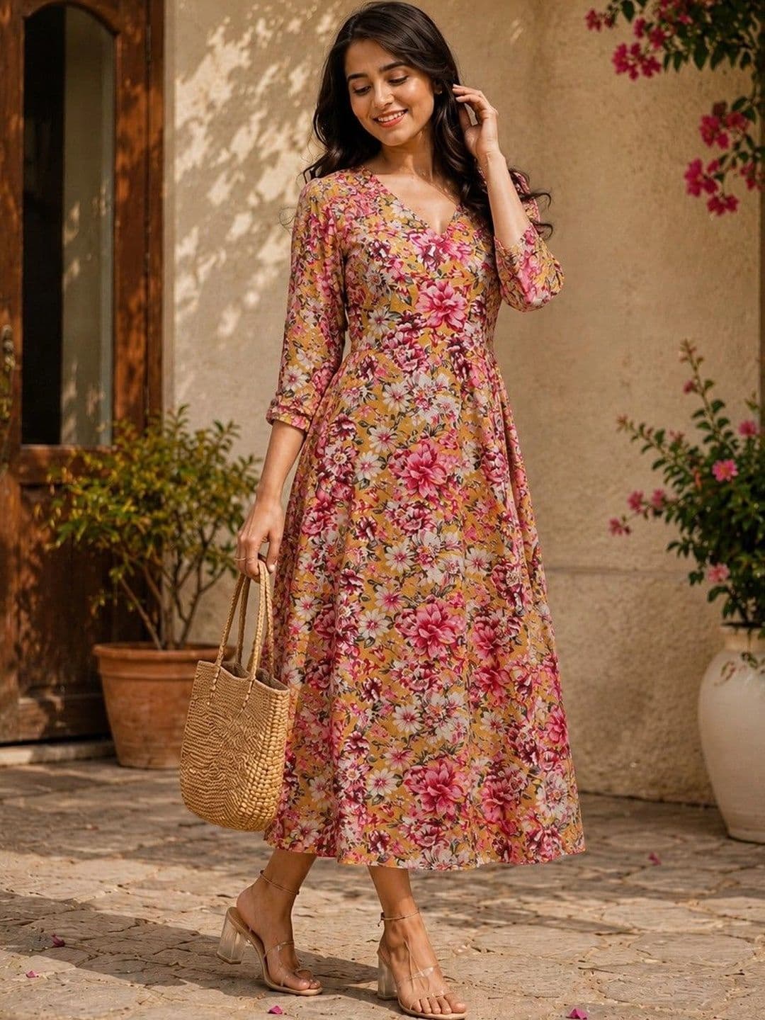 Maavish Floral Print A-Line Midi Dress - view 1