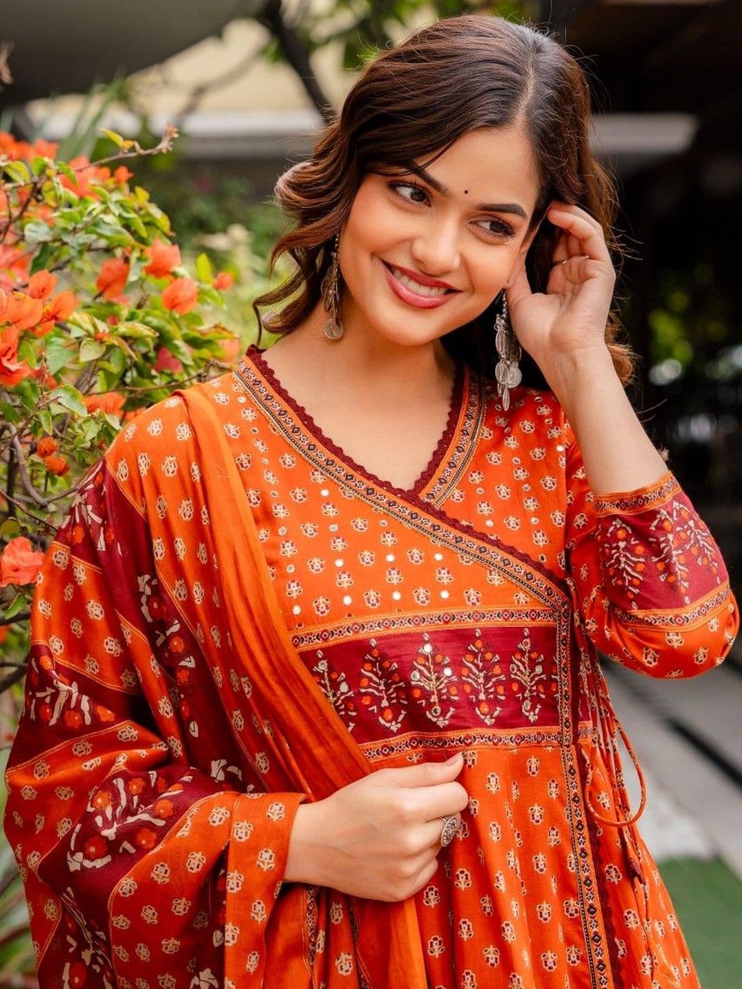 Anouk Women Ethnic Motifs Printed Angrakha Pure Cotton Kurta with Trousers & With Dupatta - view 1
