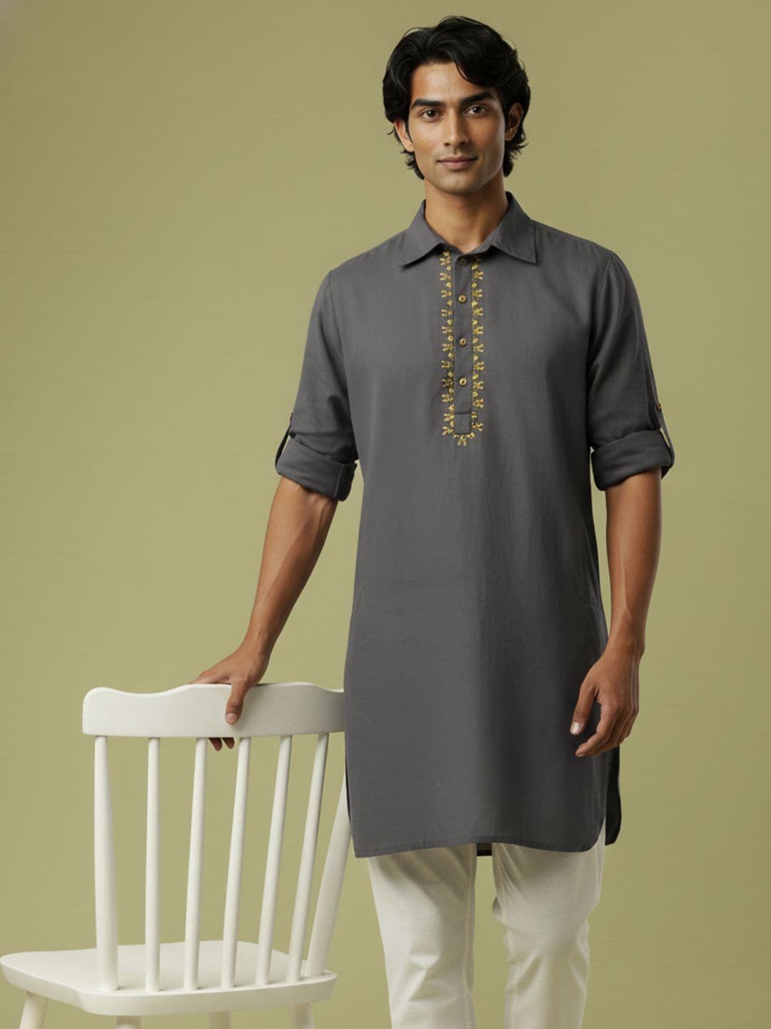 Anouk Men Ethnic Motifs Embroidered Thread Work Kurta - view 1