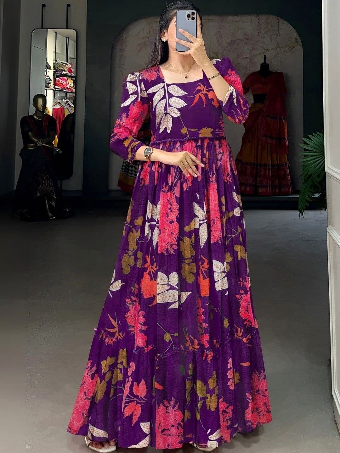 MG FASHION Floral Print Georgette Maxi Dress - view 1