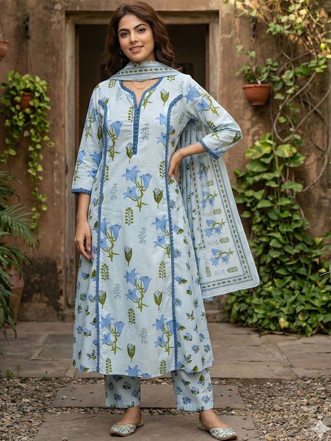 Anouk Women Floral Printed Regular Pure Cotton Kurta with Trousers & With Dupatta - view 1