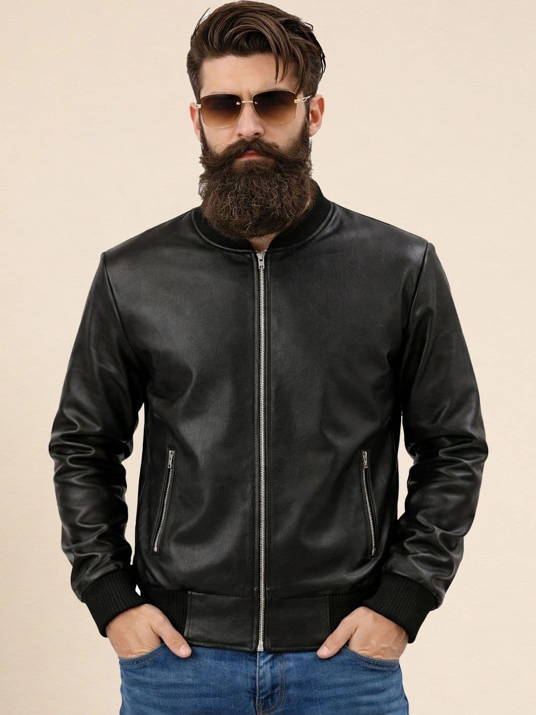 Leather Retail Men Outdoor Bomber Jacket - view 1