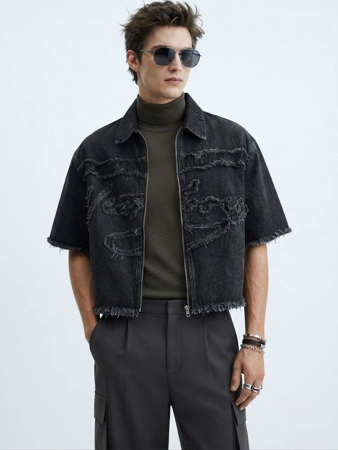 Suo Men Crop Denim Jacket - view 1