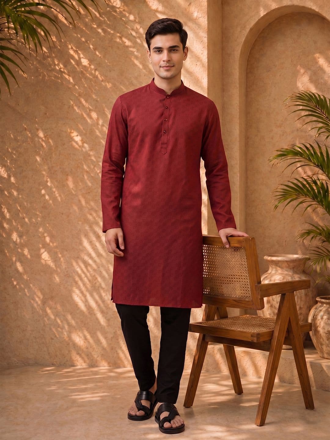 Anouk Woven Design Mandarin Collar Straight Kurta - view 1