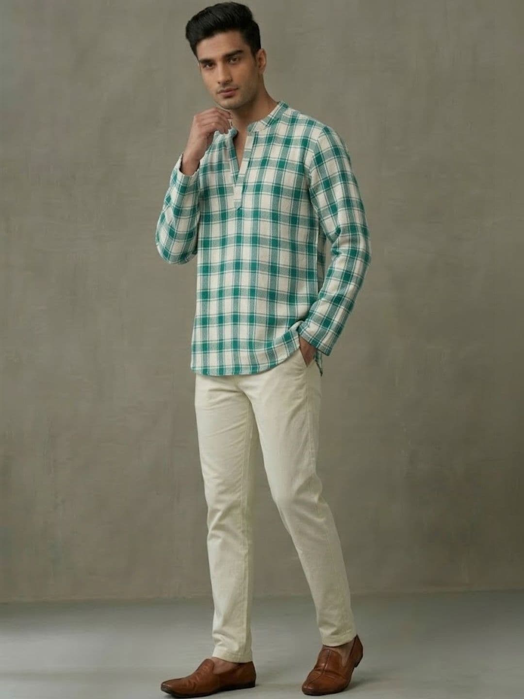Anouk Mirage Men Checked Cotton Kurta - view 1