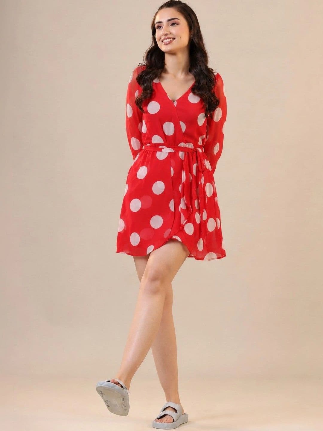 Maavish Polka Dot Printed V-Neck Mini Dress - view 1