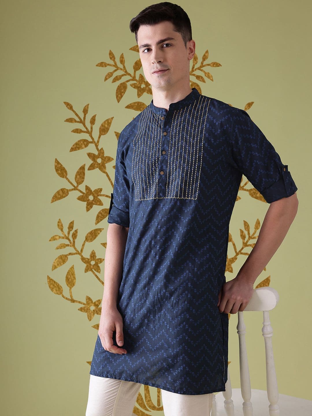 Anouk Floral Printed Thread Work Detail Pure Cotton Straight Kurta - view 1